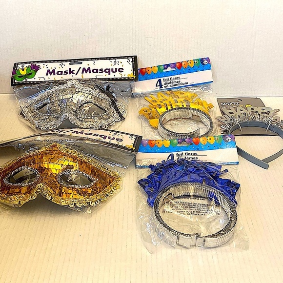 Party Celebration Birthday 4 Piece Headpieces x 2 and Mardi Gras Eye Masks x 2. - Picture 1 of 3